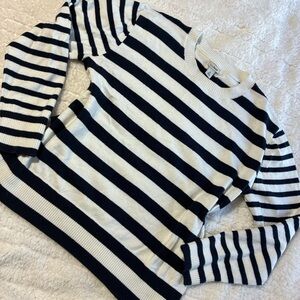 L.L. Bean Navy and White Striped Crew Neck Sweater